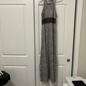 PRANA Skye Halter Gravel Purple Embroidered Organic Cotton Maxi Dress Size M
